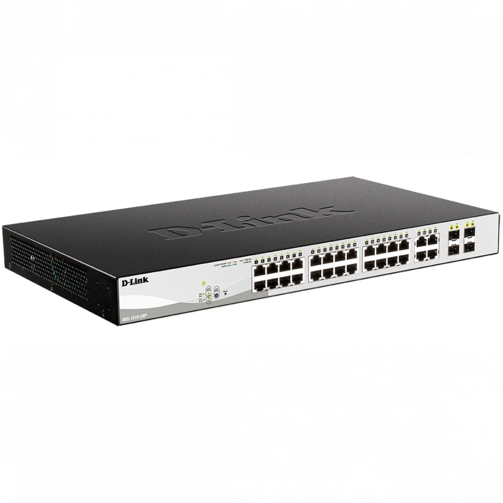 Коммутатор D-Link DGS-1210-28P/F5A Настраиваемый L2 коммутатор с 24 портами 10/100/1000Base-T и 4 комбо-портами 100/1000Base-T/SFP (24 порта PoE 802.3af/at, PoE-бюджет 193 Вт)