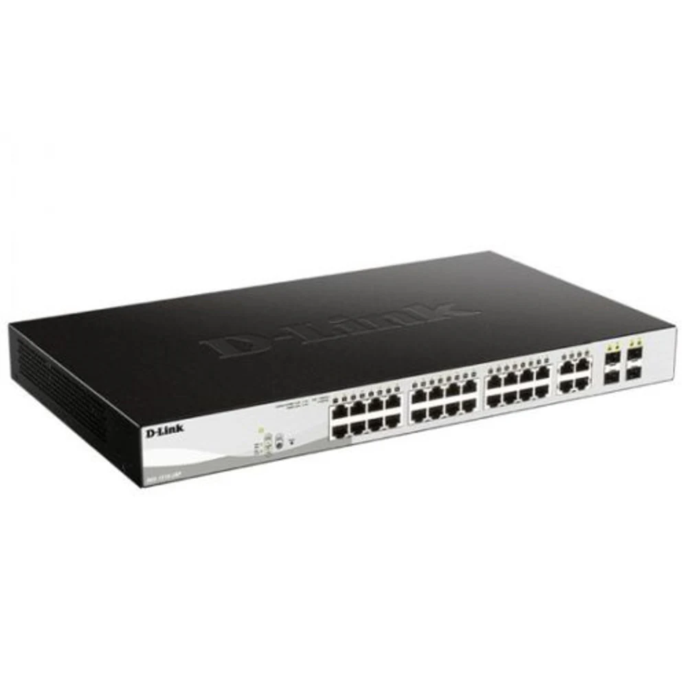 Коммутатор D-Link DGS-1210-28P/FL1A, L2 Managed Switch with 24 10/100/1000Base-T ports and 4 100/1000Base-T/SFP combo-ports (24 PoE ports 802.3af/802.3at (30 W), PoE Budget 193 W).8K Mac address, 80
