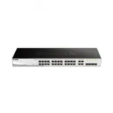 Коммутатор, D-Link, DGS-1210-28P/FL2A, 19-дюймовый стоечный, 24 порта 10/100/1000M RJ45+4 порта SFP, Управляемый, Корпус металл, 1U, PoE (802.3af/802.3at), PoE бюджет 193 Вт