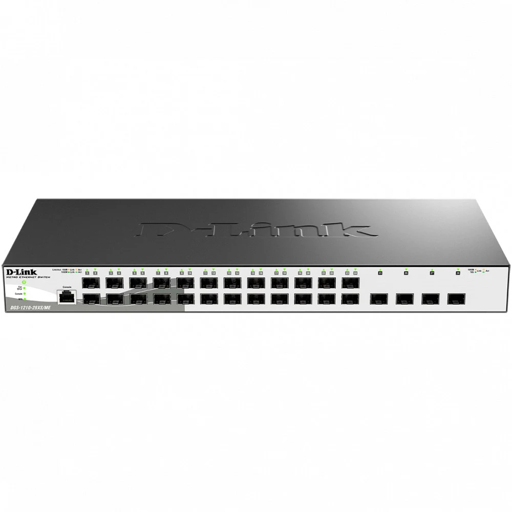 Коммутатор, D-Link, DGS-1210-28XS/ME/B2A, Управляемый L2 коммутатор с 24 портами 100/1000Base-X SFP и 4 портами 10GBase-X SFP+