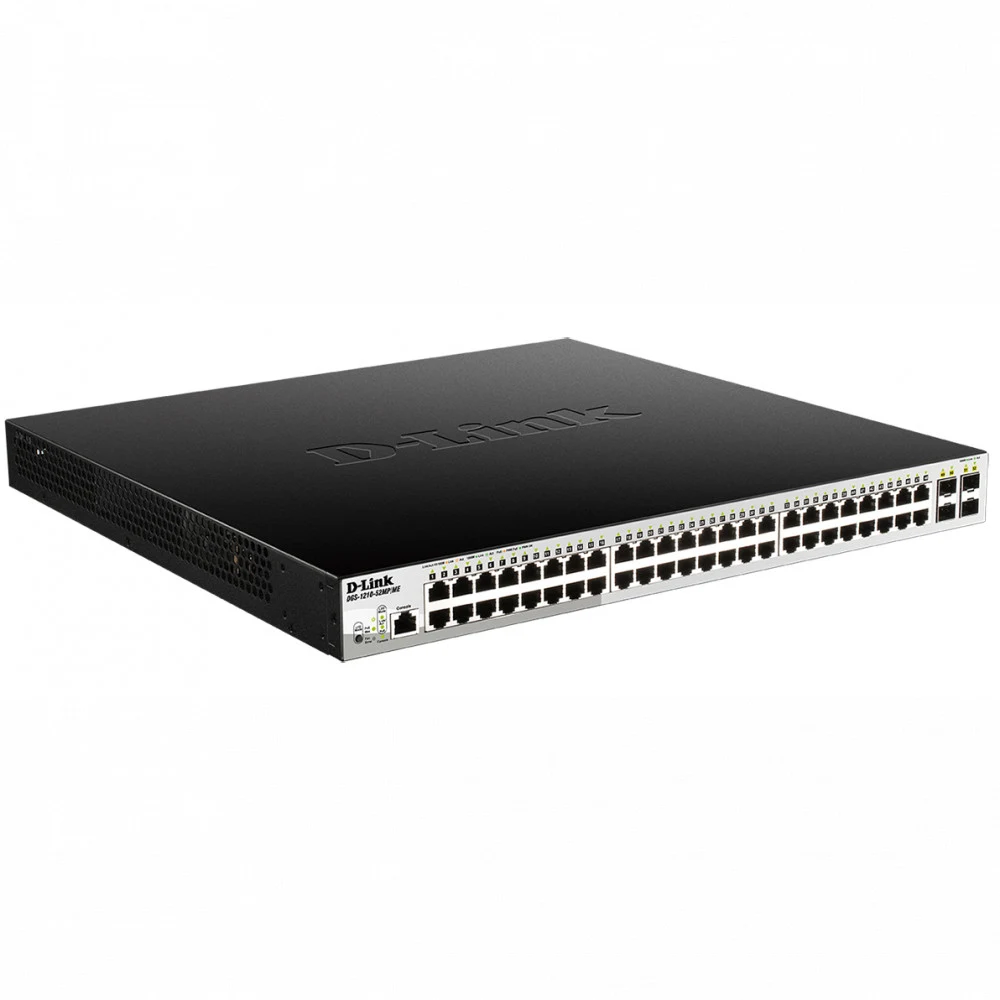 Коммутатор D-Link DGS-1210-52MP/ME/B2A Управляемый L2 коммутатор с 48 портами 10/100/1000Base-T и 4 портами 1000Base-X SFP (порты 1-8 PoE 802.3af/at, порты 9-48 PoE 802.3af, PoE-бюджет 370 Вт) (4562
