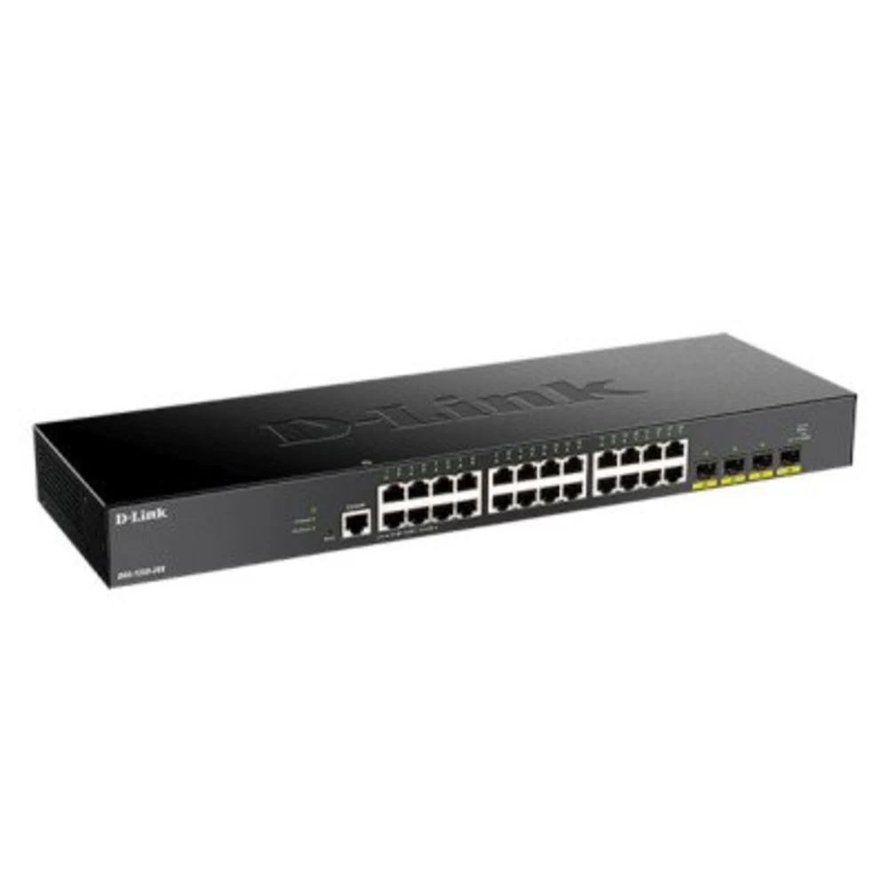 D-Link DGS-1250-28X/A1A, L2 Smart Switch with 24 10/100/1000Base-T ports and 4 10GBase-X SFP+ ports.16K Mac address, 802.3x Flow Control, 4K of 802.1Q VLAN, 4 IP Interface, 802.1p Priority Queues, A
