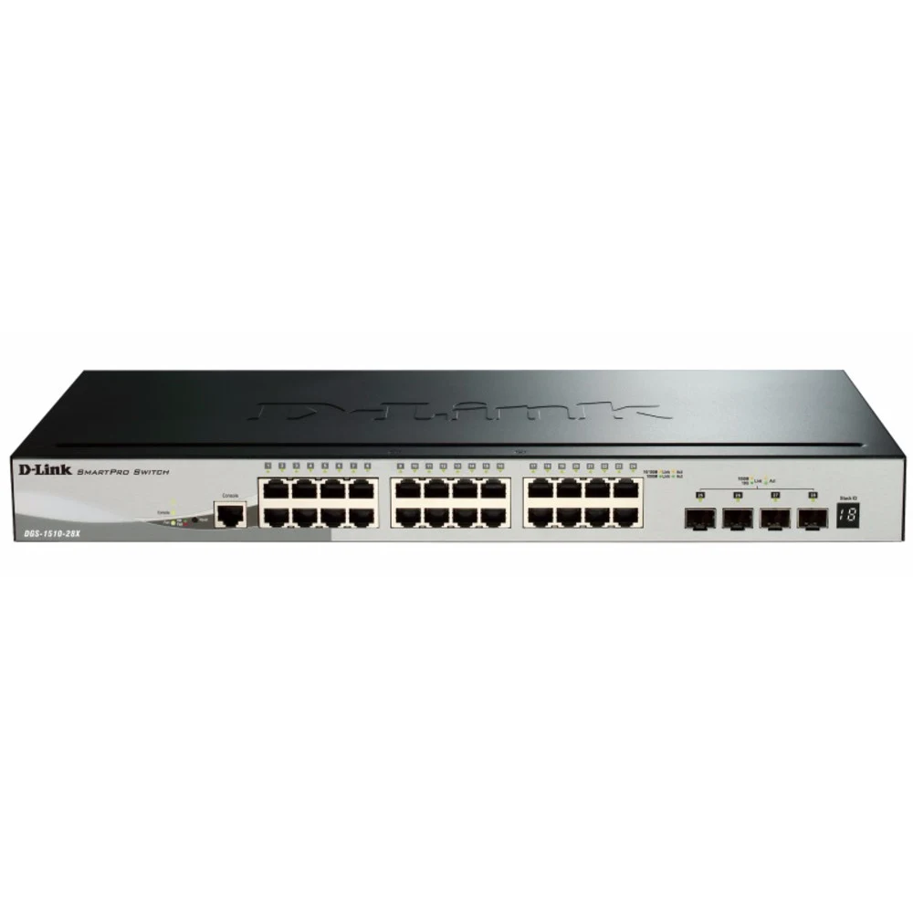 D-Link DGS-1510-28X/A1A Управляемый стекируемый коммутатор SmartPro с 24 портами 10/100/1000Base-T и 4 портами 10GBase-X SFP+ Характеристики: Стандарты и функции на портах IEEE 802.3 10BASE-T Ethern