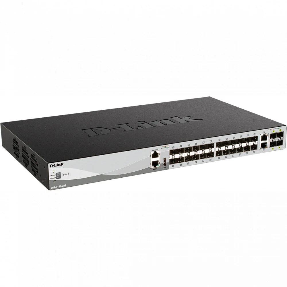Коммутатор D-Link PROJ Управляемый L3 стекируемый коммутатор, 24x1000Base-X SFP, 2x10GBase-T, 4x10GBase-X SFP+, CLI, порт управления 1000Base-T, консольный порт RJ-45, 1xUSB, RPS, поддержка Dying Ga