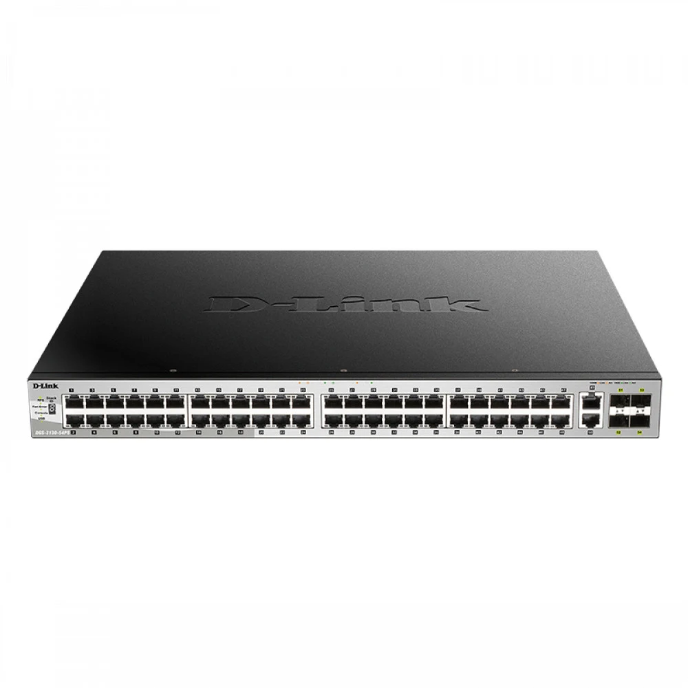 Коммутатор D-Link DGS-3130-54PS/B2A Управляемый L3 стекируемый коммутатор с 48 портами 10/100/1000Base-T, 2 портами 10GBase-T и 4 портами 10GBase-X SFP+ (48 портов PoE 802.3af/at, PoE-бюджет 370 Вт