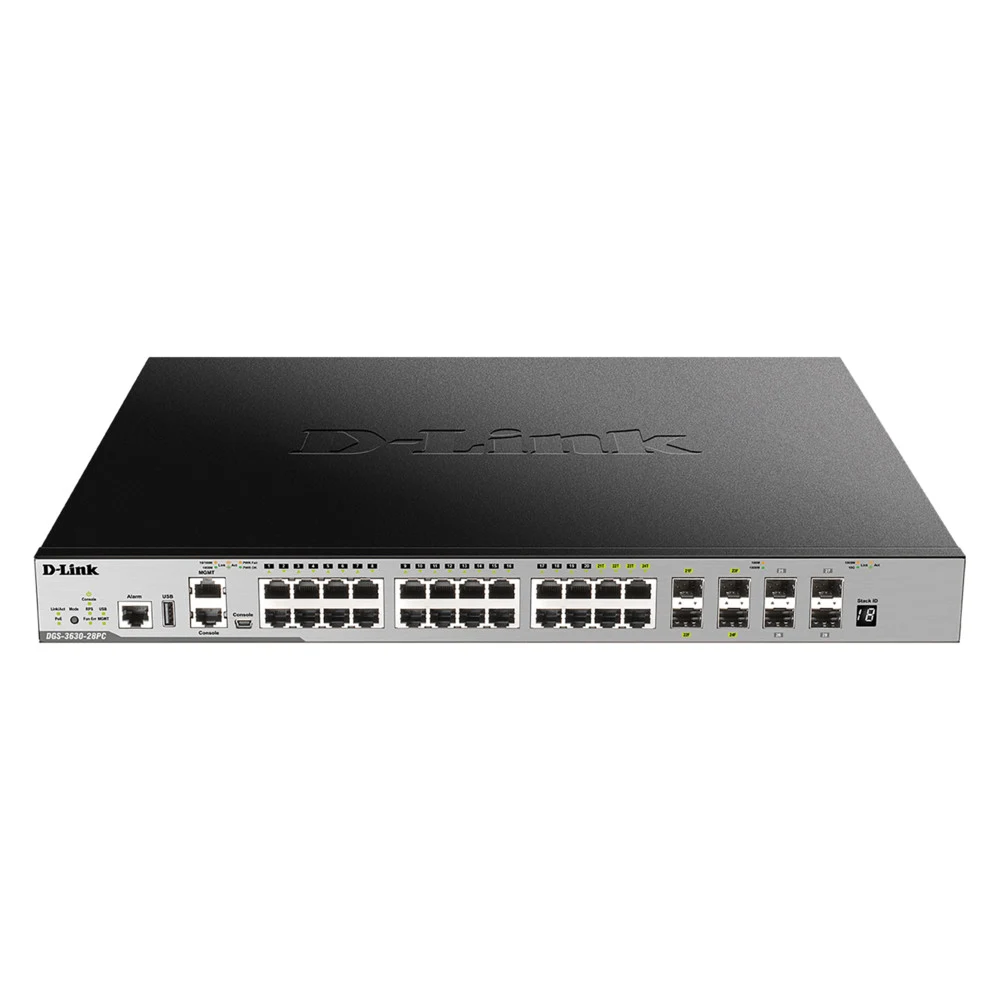 Коммутатор/ DGS-3630-28TC/A1ASI,DGS-3630-28TC/*SI Managed L3 Stackable Switch 20x1000Base-T, 4x10GBase-X SFP+, 4xCombo 1000Base-T/SFP, Surge 6KV, CLI, 1000Base-T Management, RJ45 Console, mini-USB C