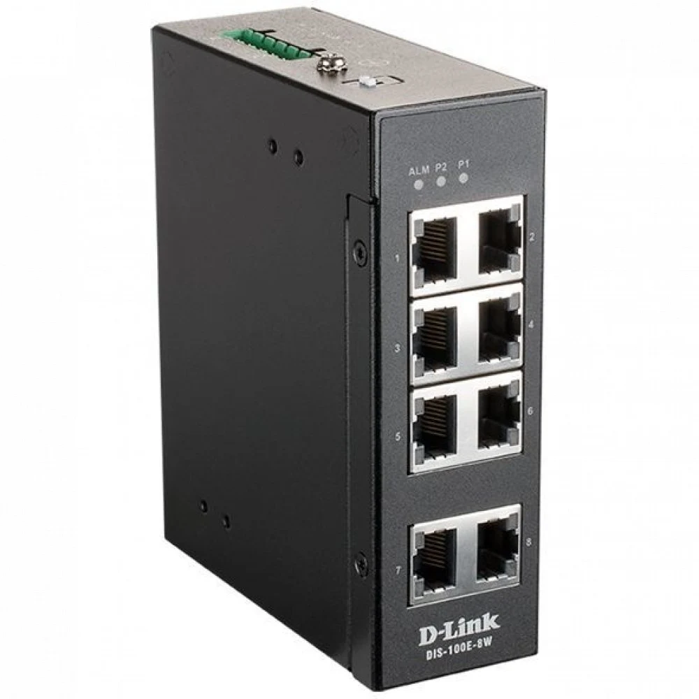 Коммутатор D-Link DIS-100E-8W/A1A, L2 Unmanaged Industrial Switch with 8 10/100Base-TX ports.1K Mac address, 802.3x Flow Control, Stand-alone, Auto MDI/MDI-X for each port, D-link Green technology,
