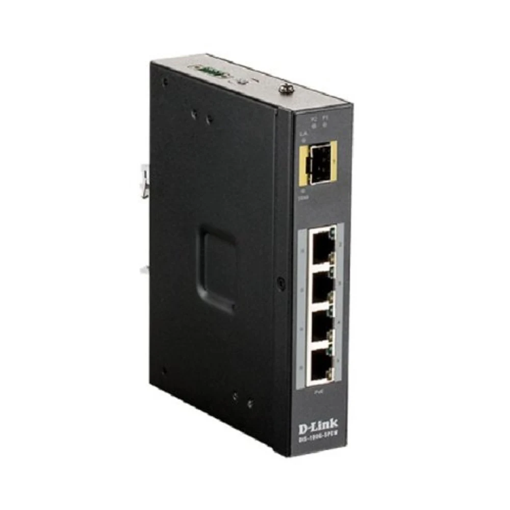 "L2 Unmanaged Industrial Switch with 4 10/100/1000Base-T ports and 1 1000Base-X SFP ports (4 PoE ports 802.3af/802.3at (30 W), PoE Budget 120 W)2K Mac address, Jumbo Frame 9K, Auto-sensing, 802.3x F