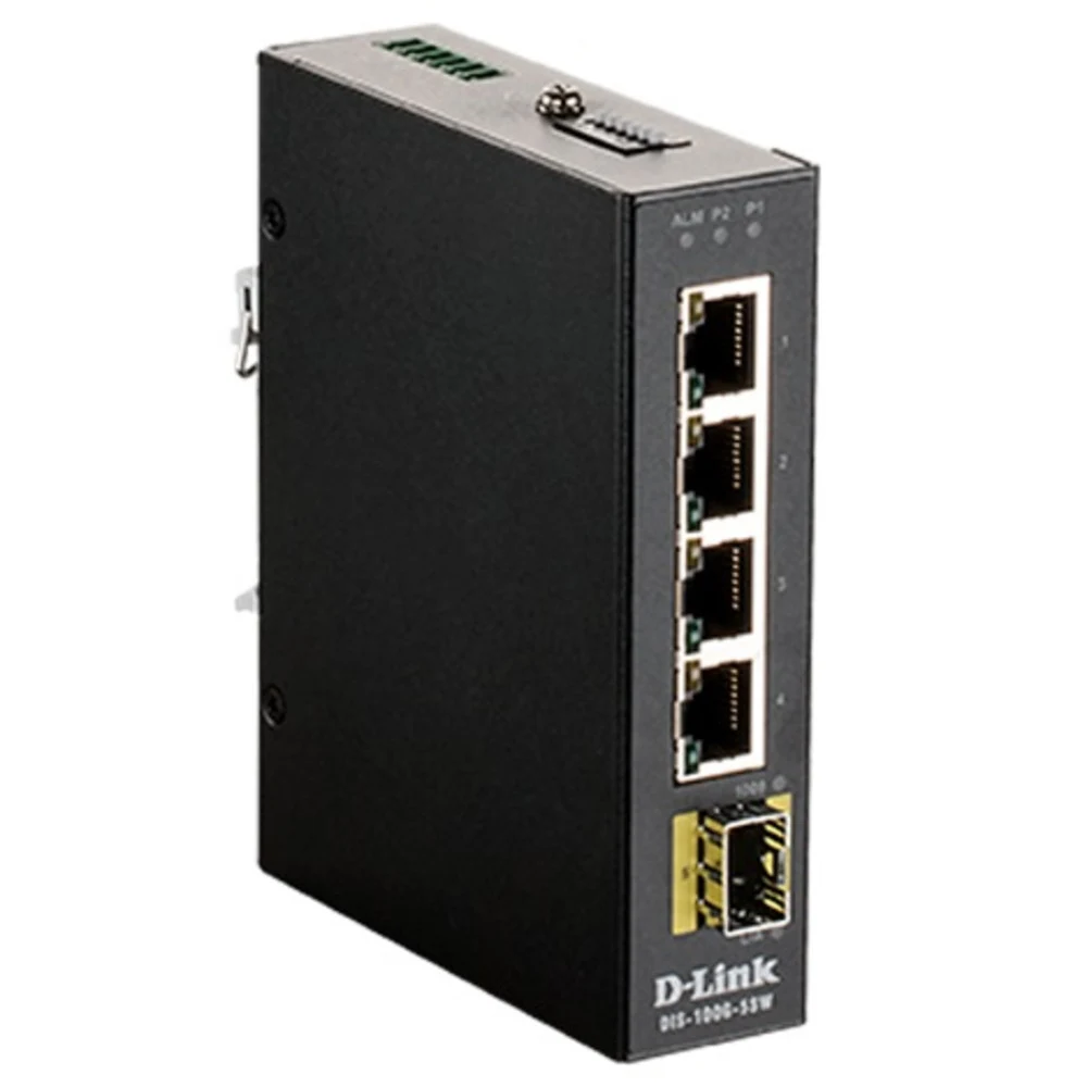 D-Link DIS-100G-5SW/A1A, L2 Unmanaged Industrial Switch with 4 10/100/1000Base-T ports and 1 1000Base-X SFP ports.2K Mac address, Jumbo Frame 9K, Auto-sensing, 802.3x Flow Control, Stand-alone, Auto