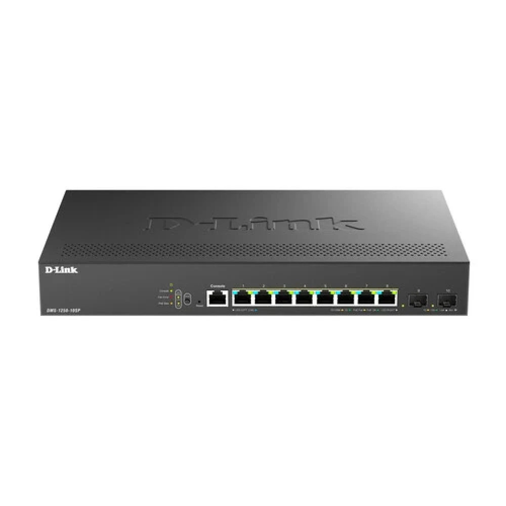Коммутатор D-Link Управляемый L2 PoE-коммутатор, 8x2.5GBase-T PoE, 2x10GBase-X SFP+, PoE-бюджет 240 Вт, защита от статического электричества до 6 кВ, CLI, консольный порт RJ-45