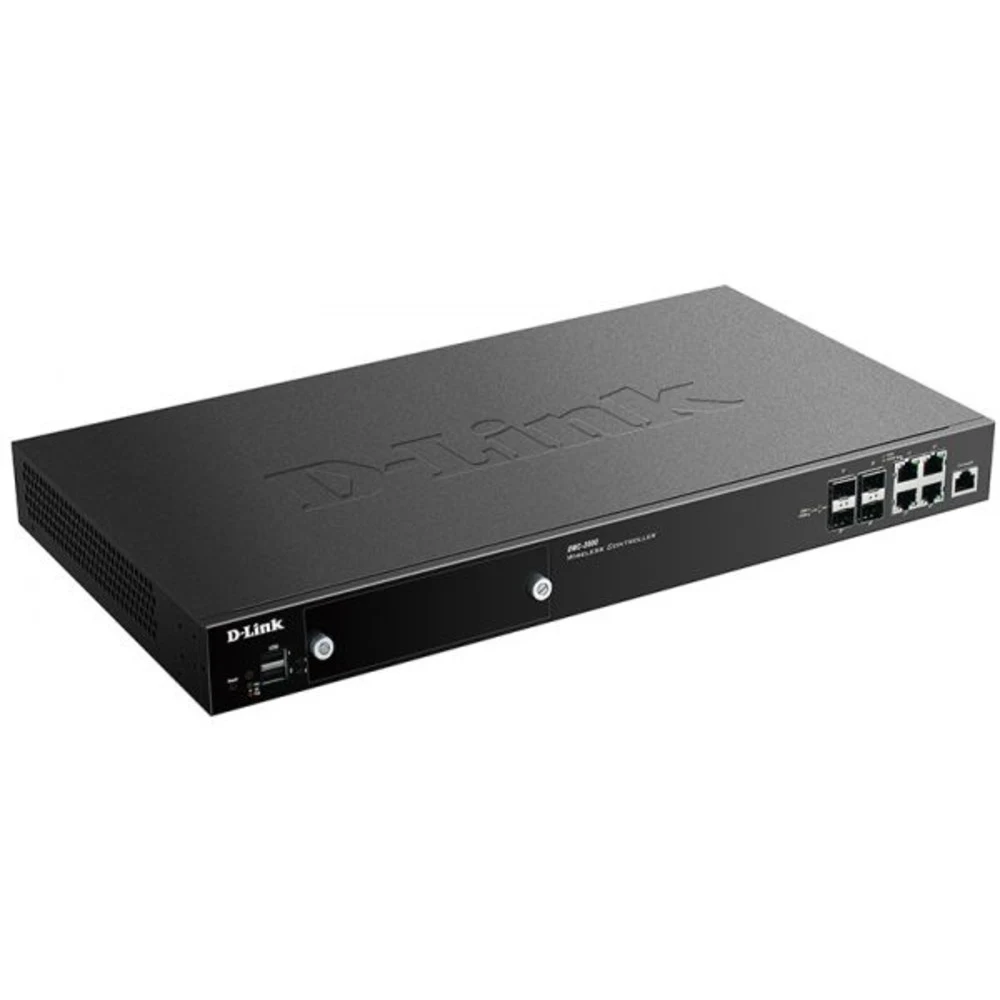 D-Link DWC-2000/A2A, WLAN Controller with 4 100/1000Base-T/combo-SFP ports, manage up to 64/256 Unified APs. 4x 10/100/1000 BASE-T GE/SFP Ports, 2x USB 2.0 Ports, Slot for hard disk drive module, 1x
