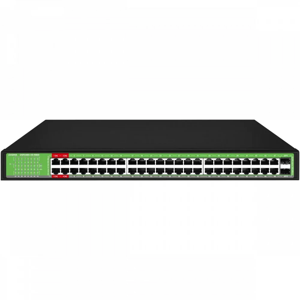 Коммутатор Digma DSP248G-2S-R800 DSP248G-2S-R800 V1 (L2) 48x1Гбит/с 2SFP 48PoE 48PoE+ 4PoE++ 800W неуправляемый