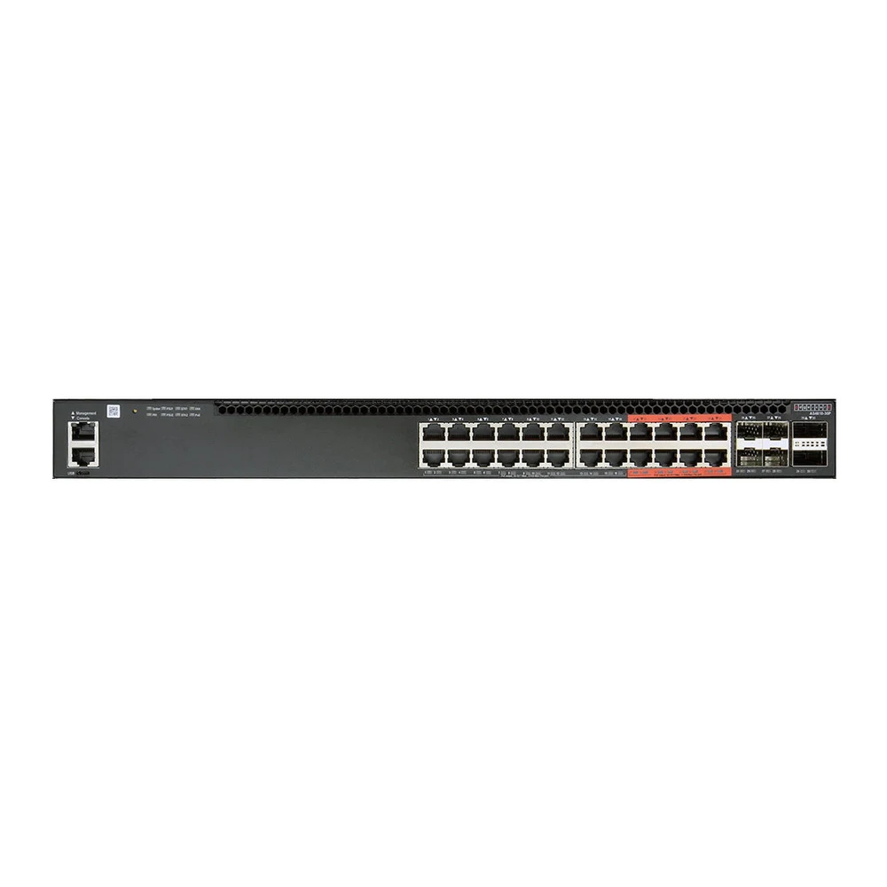 Коммутатор Edge-corE 4610-30P-O-AC-F Edge-corE AS4610-30P, 24-Port GE RJ45 port PoE+, last 8 ports Ultra-PoE, 960W PoE Bugdet, 4x10G SFP+, 2 port 20G QSFP+ for stacking, Broadcom Helix 4, Dual-core