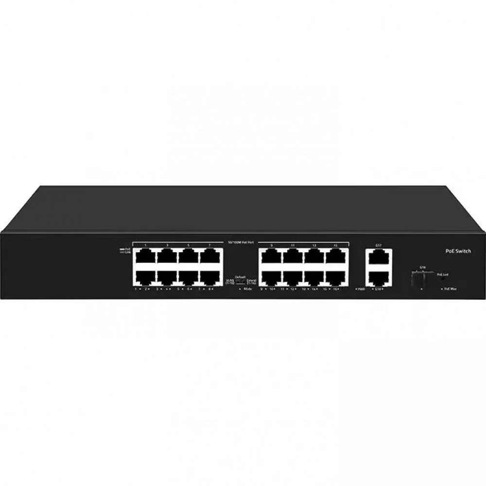 Коммутатор Falcon Eye FE-16FPG2S1 00-00330354 (L2) 16x100Мбит/с 2x1Гбит/с 1xКомбо(1000BASE-T/SFP) 16PoE 300W неуправляемый