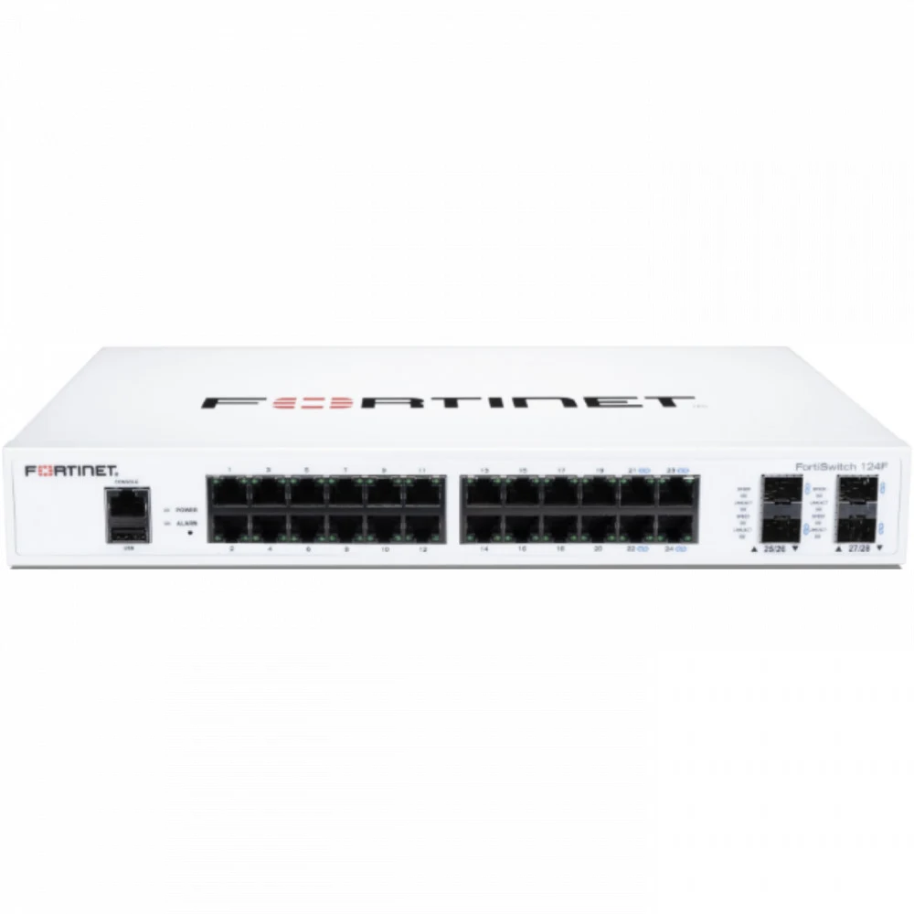 FortiSwitch-124F FortiSwitch-124F is a performance/price competitive switch with 24x GE port + 4x SFP+ port + 1x RJ45 console. Fanless design.