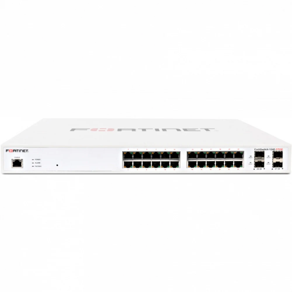 FortiSwitch-124F-FPOE L2+ managed POE switch with 24GE + 4SFP+, 24port POE with max 370W limit and smart fan temperature control