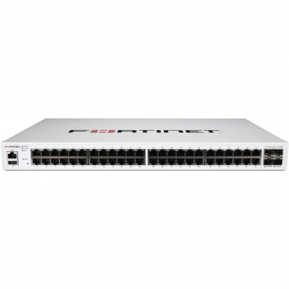 FortiSwitch-448E Layer 2/3 FortiGate switch controller compatible switch with 48 x GE RJ45 ports, 4 x 10 GE SFP+