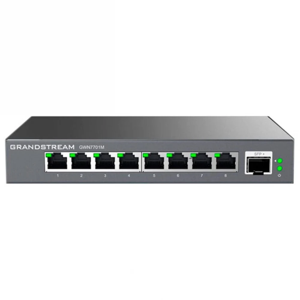 Коммутатор, Grandstream, GWN7701M, Неуправляемый мультигигабитный, 8 портов RJ-45 100/1000/2500 Мбит/с, 1 порт SFP+, настольный/настенный, корпус металлический