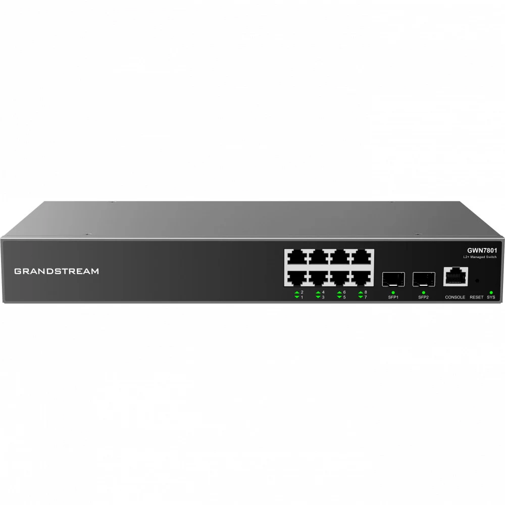 Коммутатор, Grandstream, GWN7801, Управляемый L2+, 8x GbE RJ45, 2x SFP, стоечный