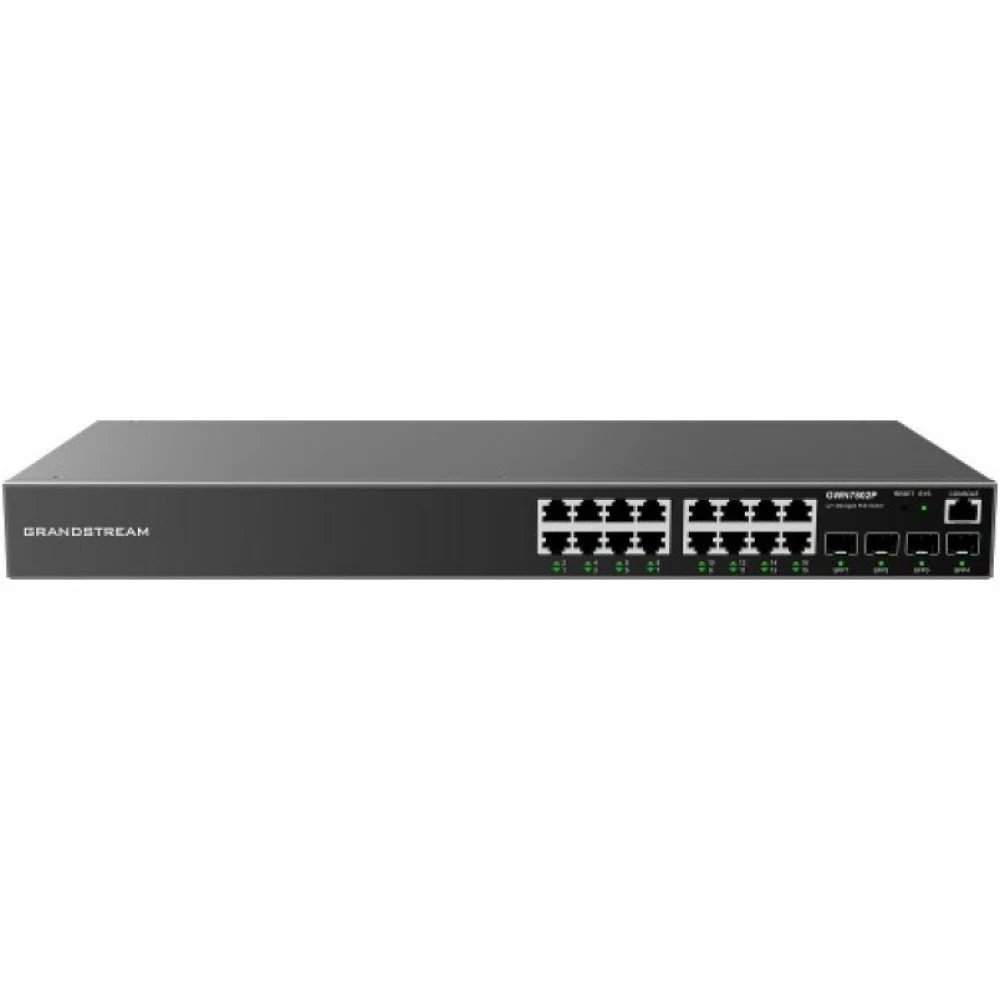 Коммутатор, Grandstream, GWN7802P, Управляемый L2+, 16x GbE RJ45 PoE 802.3 af/at, 240W, 4x SFP, стоечный