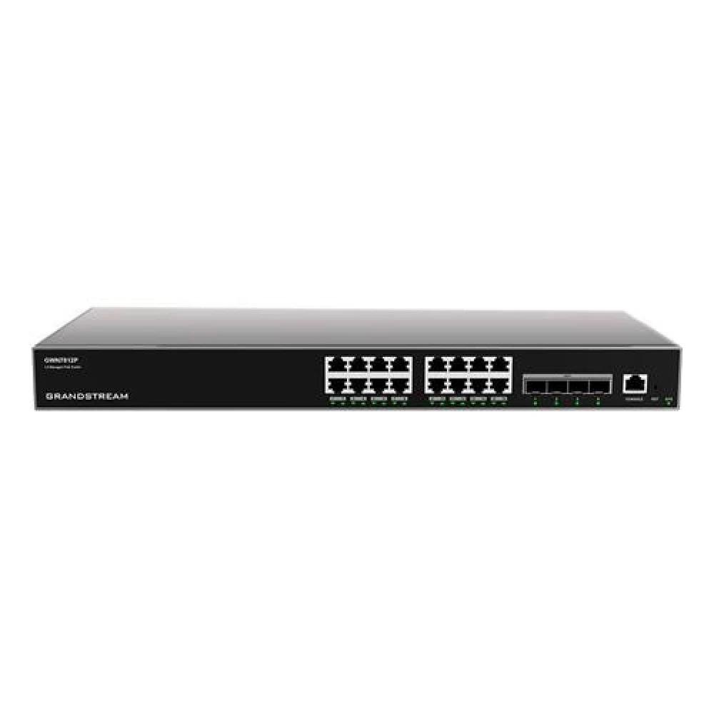 Коммутатор, Grandstream, GWN7812P, Управляемый L3, 16 портов RJ-45 10/100/1000 Мбит/с, 4 порта SFP+, PoE 802.3 af/at, до 30 Вт на порт, бюджет 240 Вт, Настольный/в стойку