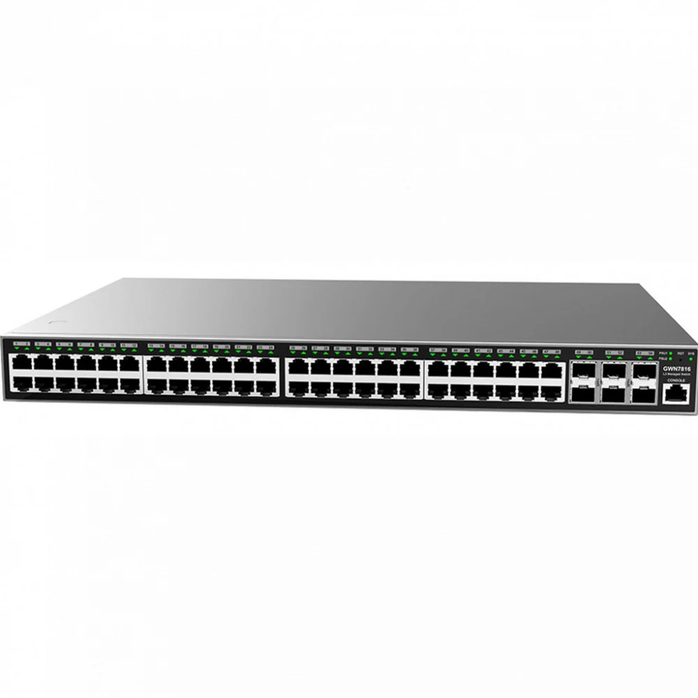 Коммутатор, Grandstream, GWN7816P, Управляемый L3, 48 портов RJ-45 10/100/1000 Мбит/с, 6 портов SFP+, 802.3 af/at, до 60 Вт (1-8 портов), до 30 Вт (9-48 портов), Общая мощность POE: 740 Вт, дополнит