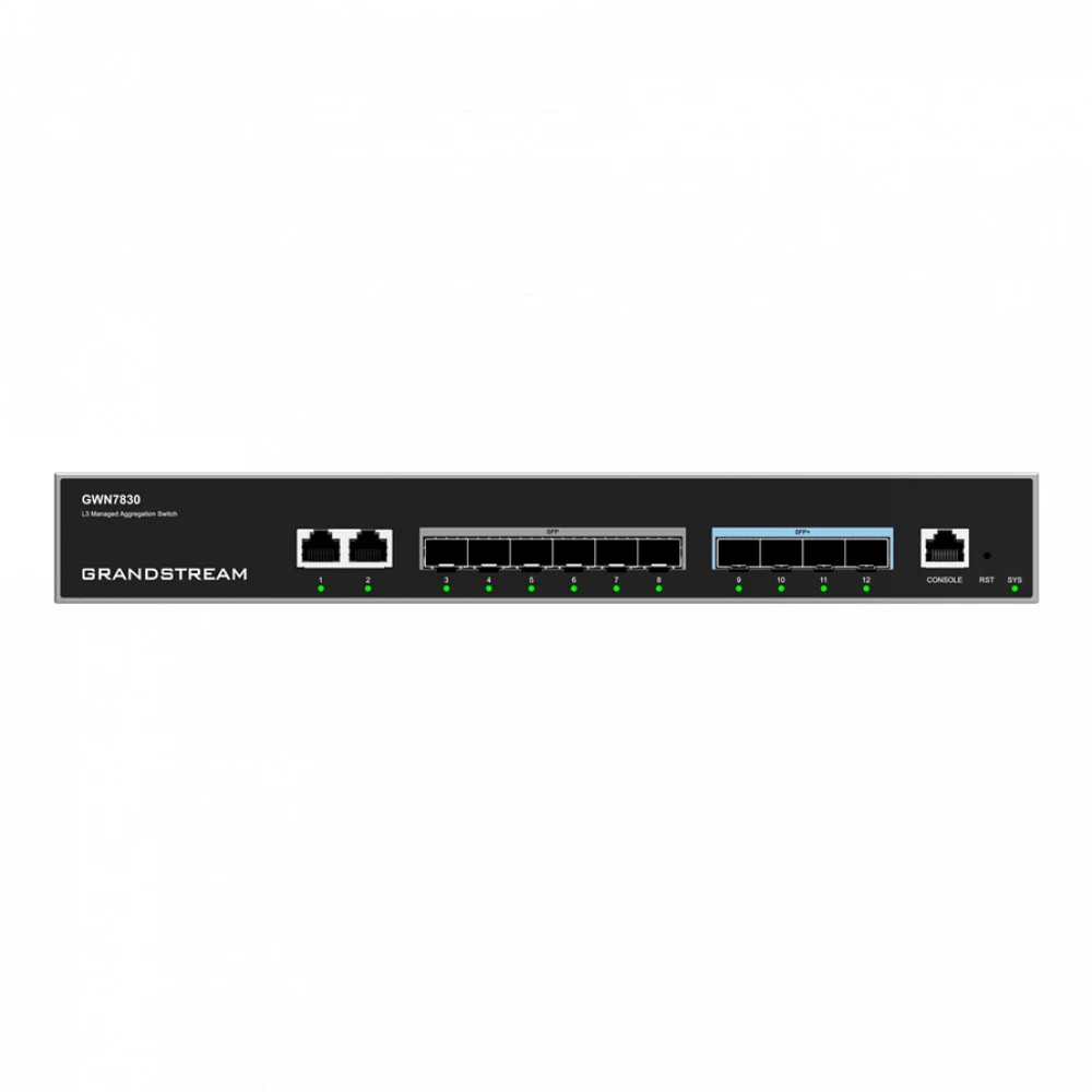 Коммутатор, Grandstream, GWN7830, Управляемый L3, 6 портов SFP, 4 порта SFP+, 2 порта RJ-45 10/100/1000 Мбит/с, Настольный/в стойку