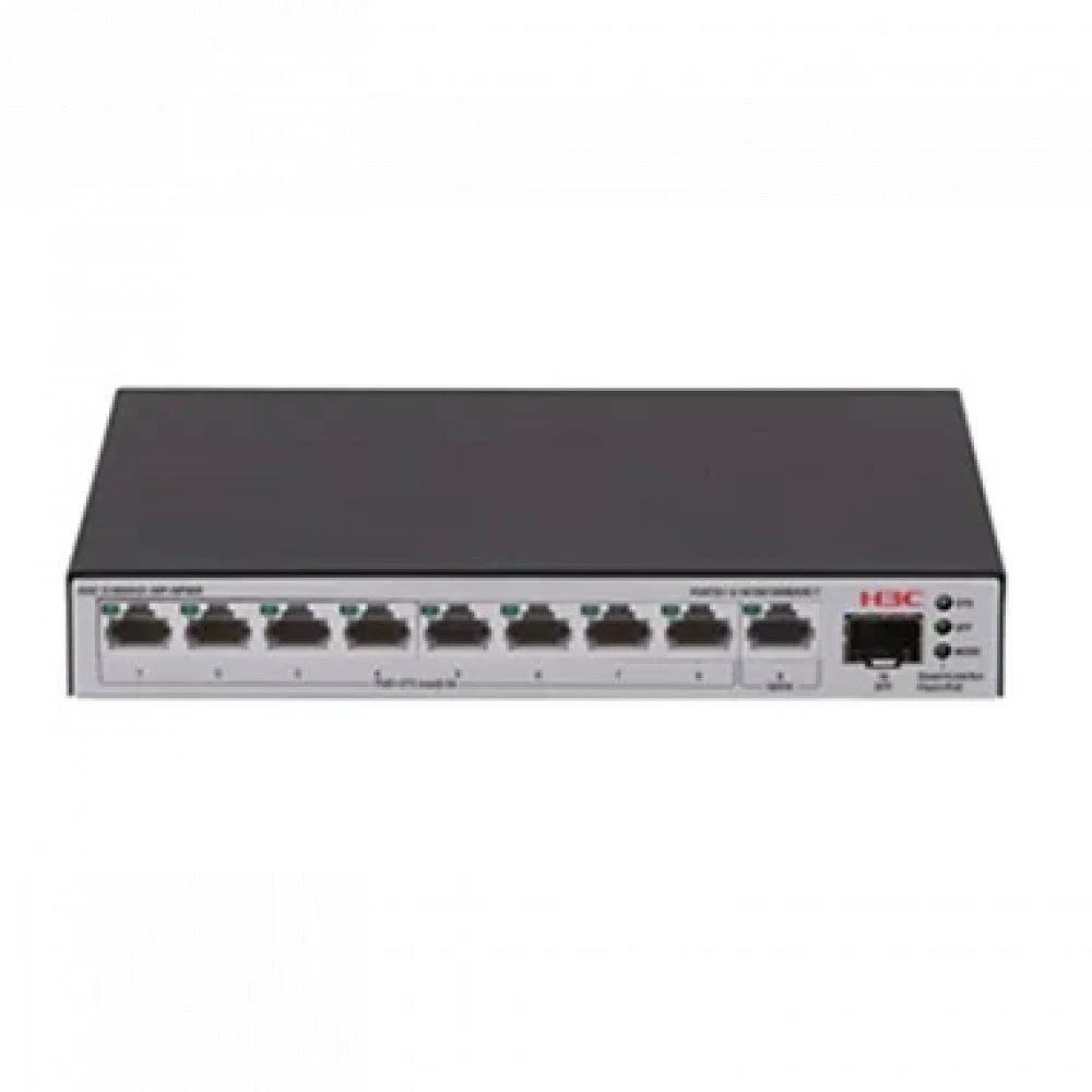 Коммутатор, H3C, LS-1600V2-10P-HPWR-GL, управляемый L2, 8*10/100/1000BASE-T RJ45 PoE+, 1*10/100/1000BASE-T RJ45, 1*1G SFP, 15.4W (802.3af) на 8 портов, 30W (802.3at) на 4 порта, Total PoE 125W