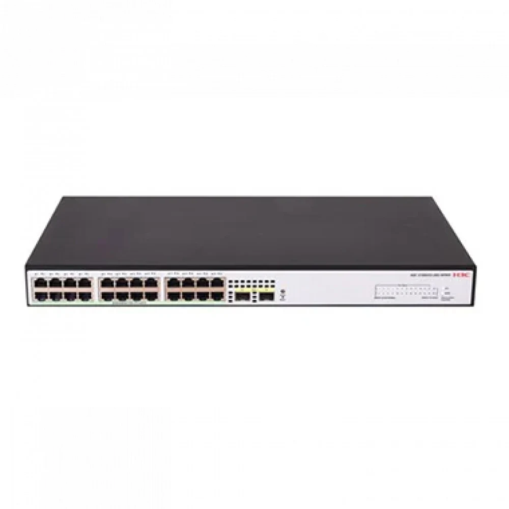 Коммутатор, H3C, LS-1600V2-26S-HPWR-GL, управляемый L2, 24*10/100/1000BASE-T RJ45 PoE+ , 2*1G/10G SFP+, 15.4W (802.3af) на 24 портов, 30W (802.3at) на 12 порта, Total PoE 370W