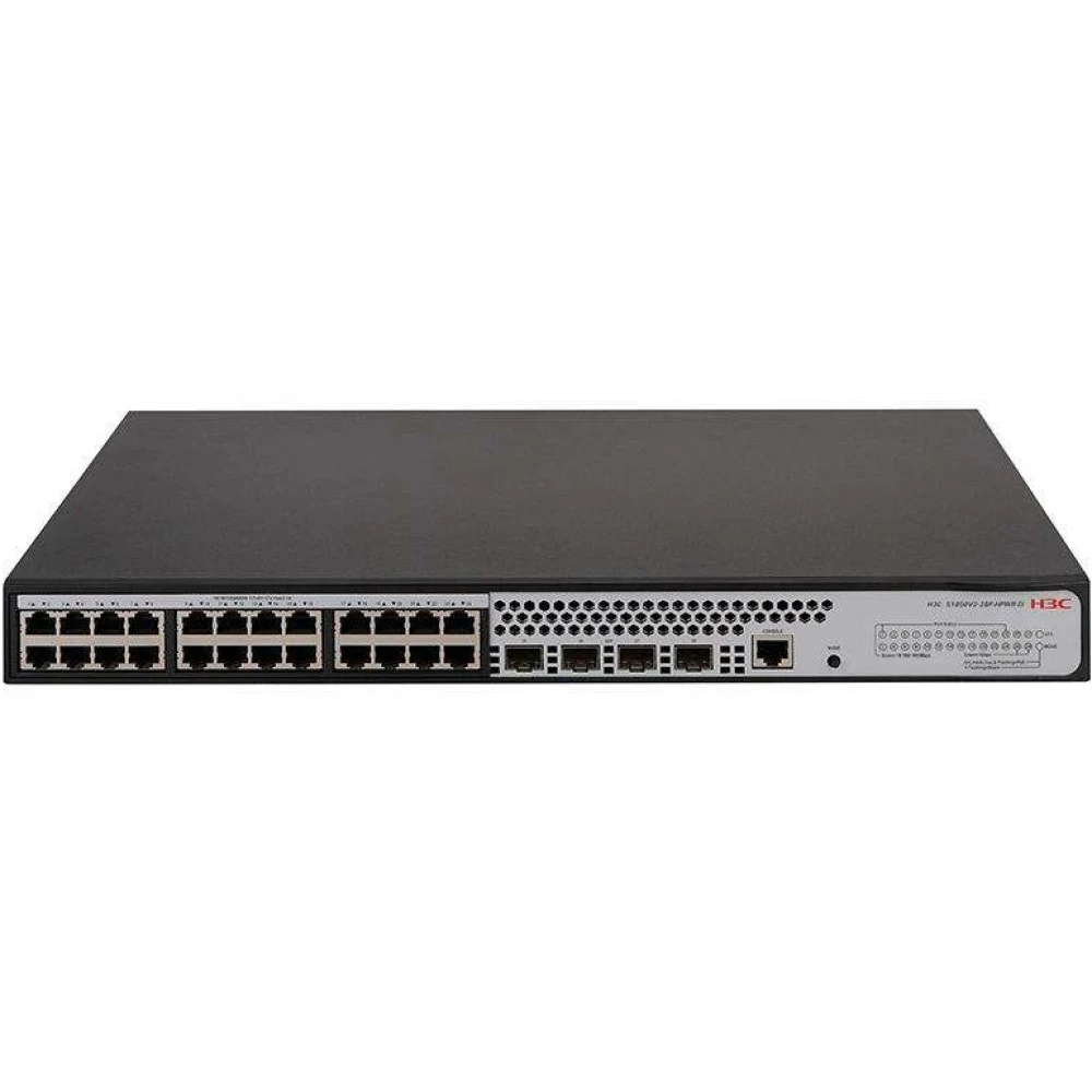 Коммутатор, H3C, LS-1850V2-28P-HPWR-EI-GL, Управляемый L2, 24 порта 10/100/1000M (PoE 370Вт, 802.3af/at), 4 порта 1000M SFP, AC 100~240 В, -5°C ~ +50°C, стоечный