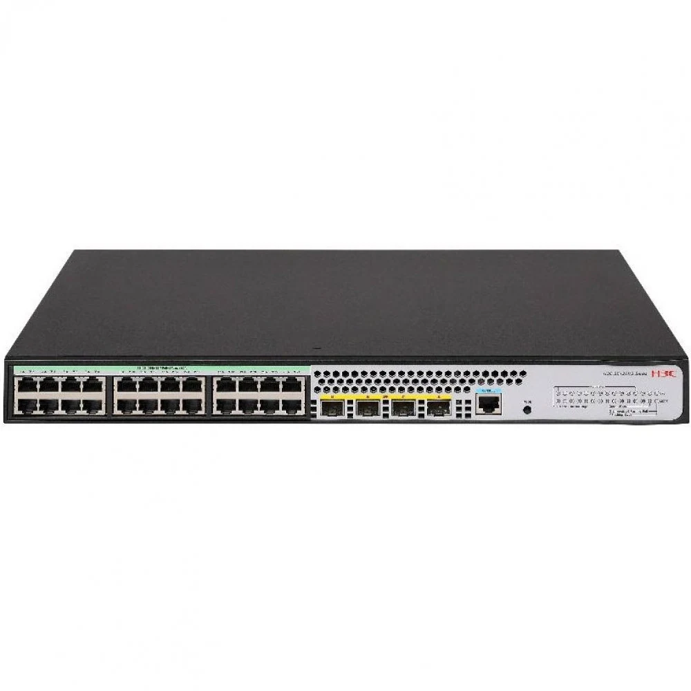 Коммутатор, H3C, LS-1850V2-28X-HPWR-GL, Управляемый L2, 24 порта 10/100/1000M (PoE 370Вт, 802.3af/at), 4 порта 1000M SFP+, AC 100~240 В, -10°C ~ +55°C