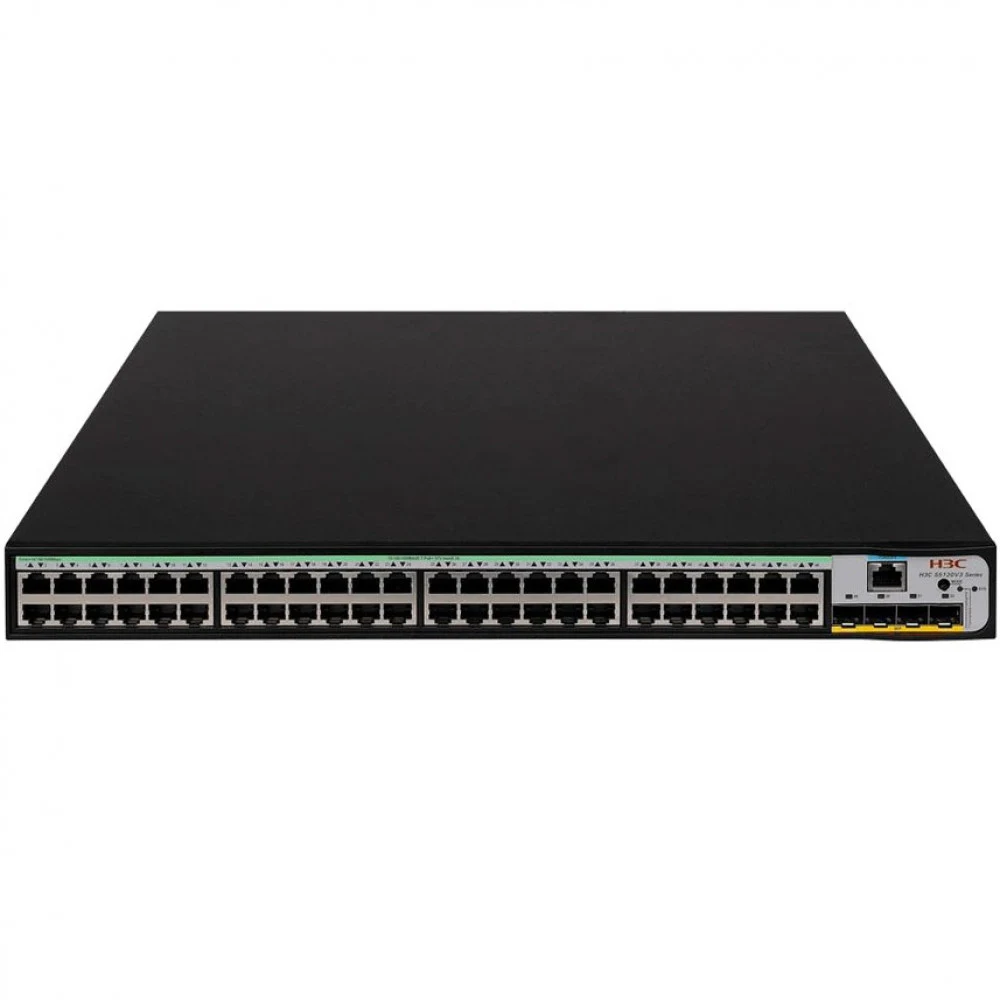 Коммутатор, H3C, LS-1850V2-52X-PWR-GL, Управляемый L2, 48 портов 10/100/1000M (PoE 370Вт, 802.3af/at), 4 порта 1000M SFP+, AC 100~240 В, -10°C ~ +55°C