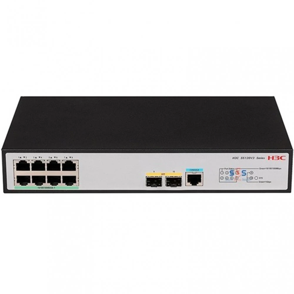 Коммутатор, H3C, LS5120V3-10P-LI-GL Switch, Управляемый L3, 8 портов 10/100/1000M, 2 порта 1000M SFP, AC 100~240 В, -5°C ~ +50°C, стоечный