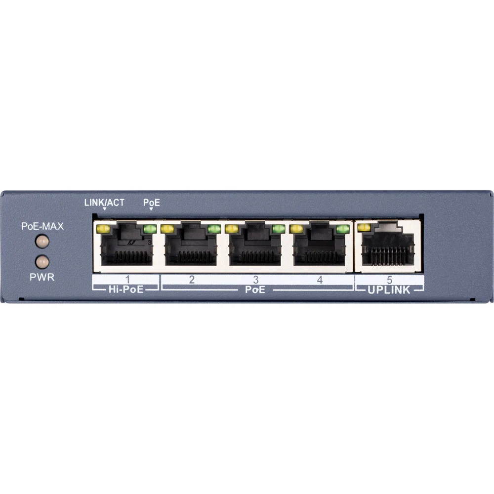 PoE Сетевой коммутатор | Интерфейс: Hi-PoE 1×RJ45 1Гбит/с / PoE 3×RJ45 1Гбит/с / Uplink 1×RJ45 1Гбит/с | PoE Стандарт: IEEE 802.3af / IEEE 802.3at / IEEE 802.3bt | Скорость коммутации: 10 Гбит/с | С