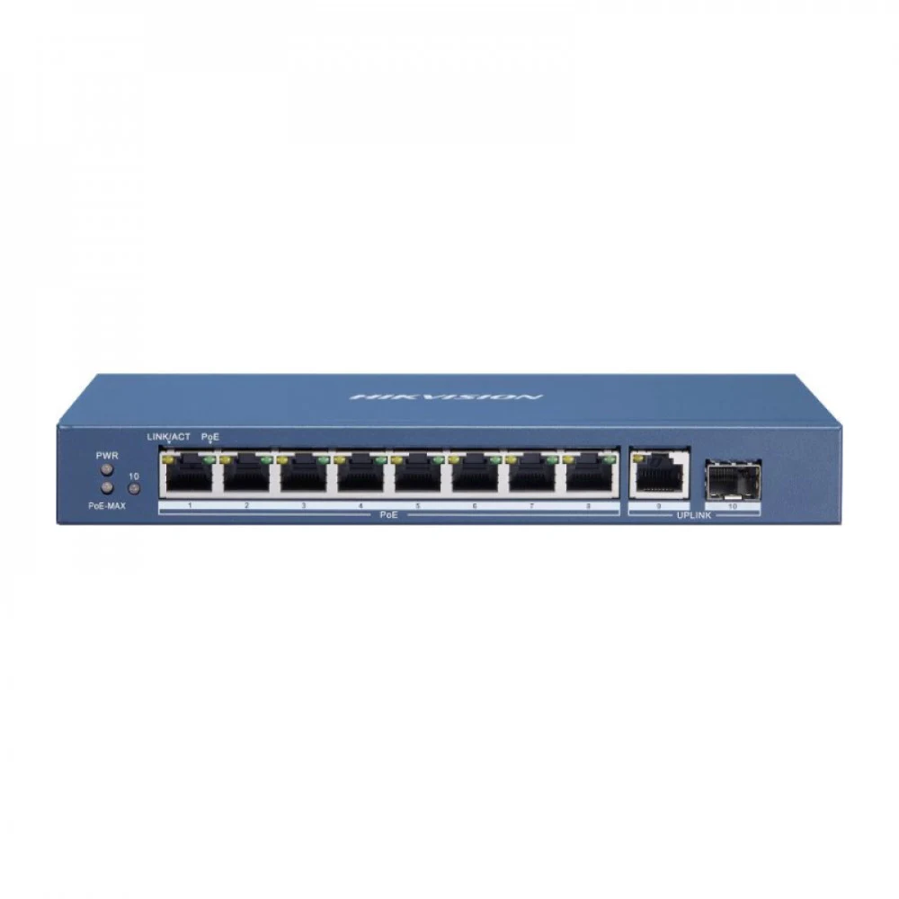 Коммутатор Hikvision DS-3E0510P-E(B) 9x1Гбит/с 1SFP 8PoE+ 110W неуправляемый