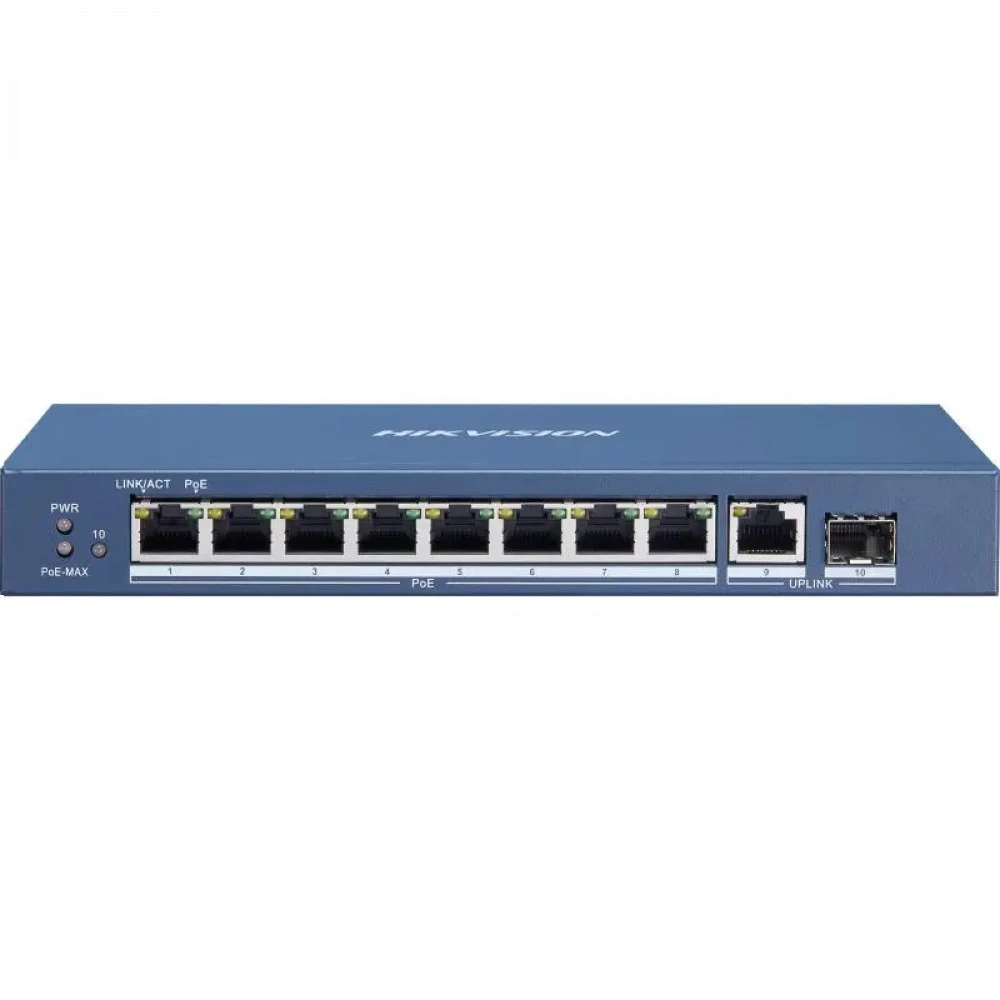 PoE Сетевой коммутатор | Интерфейс: PoE 8×RJ45 1Гбит/с / Uplink 1×RJ45 1Гбит/с / Uplink 1×SFP 1Гбит/с | Протокол: IEEE 802.3 / 802.3u / 802.3x / 802.3z / 802.3ab | PoE Стандарт: IEEE 802.3af / IEEE