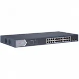 Неуправляемый коммутатор. 24 RJ45 1000M PoE с грозозащитой 6кВ, 2 1000М SFP uplink порта бюджет PoE 250Вт таблица MAC адресов на 8000 записей пропускная способность 52Гб/с стандарты PoE: IEEE802.3af