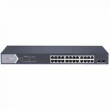 Неуправляемый коммутатор. 24 RJ45 1000M PoE с грозозащитой 6кВ, 2 1000М SFP uplink порта бюджет PoE 250Вт таблица MAC адресов на 8000 записей пропускная способность 52Гб/с стандарты PoE: IEEE802.3af