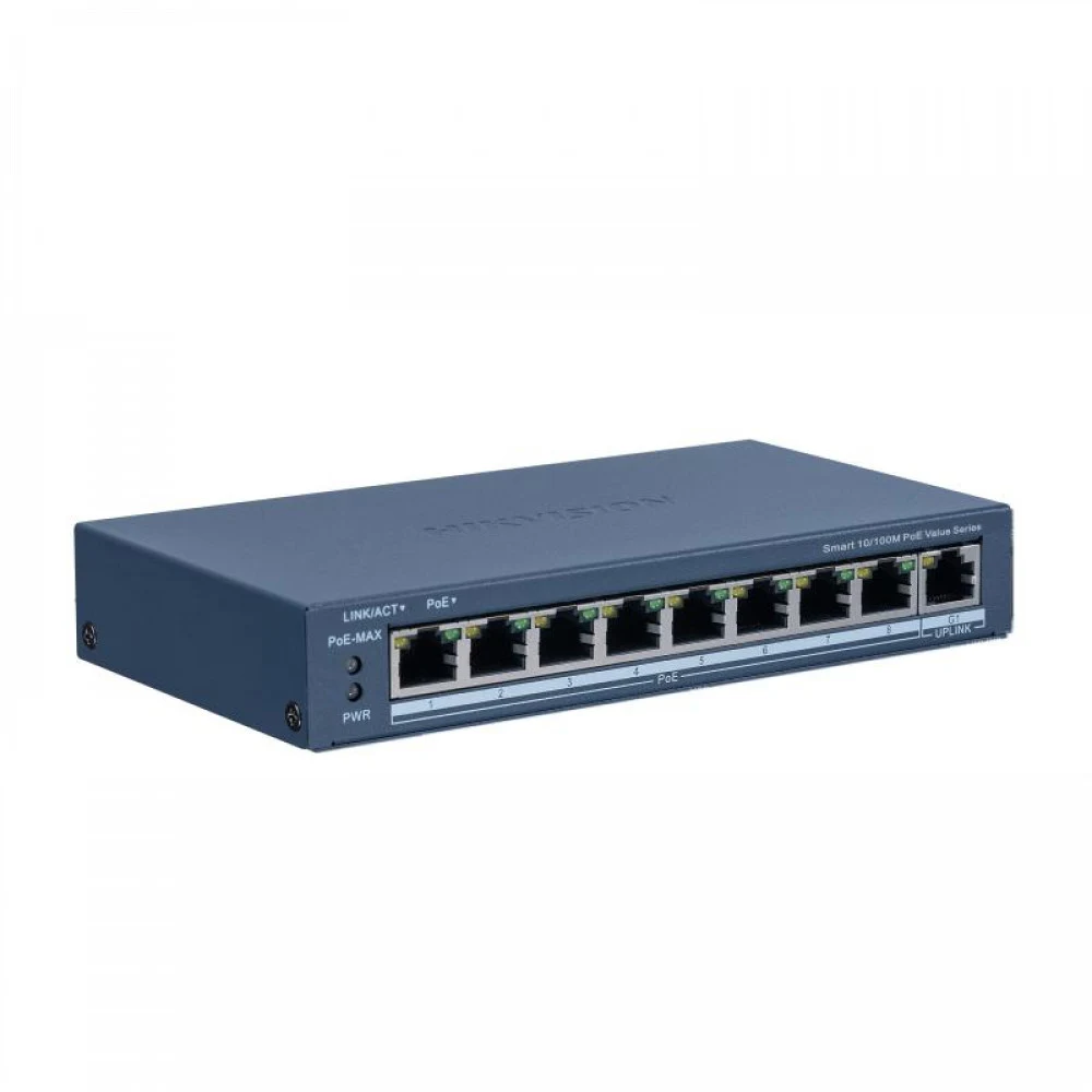 PoE Сетевой коммутатор | Интерфейс: PoE 8×RJ45 10/100Мбит/с / Uplink 1× RJ45 1Гбит/с | PoE Стандарт: IEEE 802.3af / IEEE 802.3at | Скорость коммутации: 5.6 Гбит/с | Скорость передачи пакетов: 4.17Мб