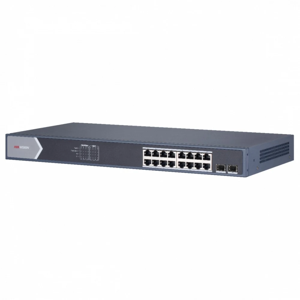 PoE Сетевой коммутатор, профессиональная серия | Интерфейс: PoE 16×RJ45 10/100/1'000Мбит/с / Uplink 2×SFP 1'000Мбит/с | Протокол: IEEE 802.3 / 802.3u / 802.3x / 802.3z / 802.3ab | PoE Стандарт: IEEE