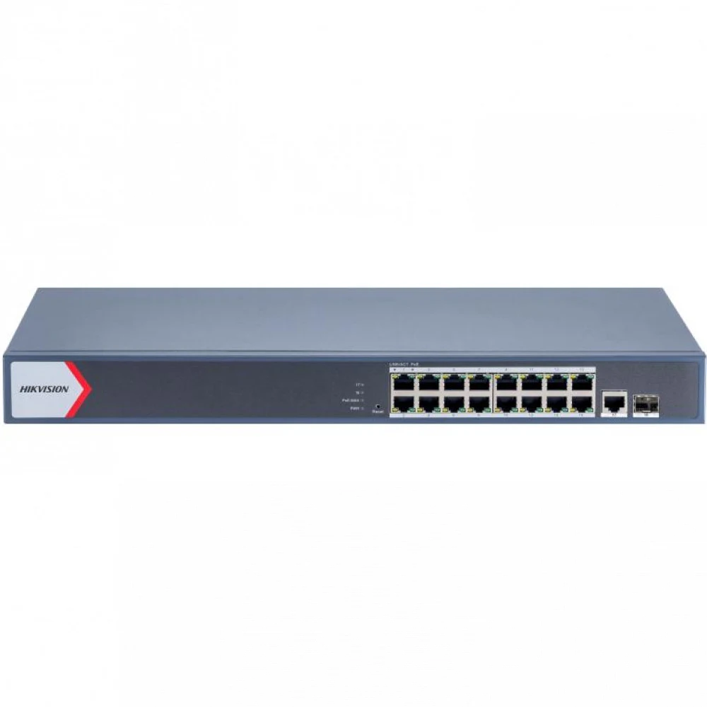 PoE Сетевой коммутатор | Интерфейс: PoE 16×RJ45 1Гбит/с / Uplink 1×RJ45 1Гбит/с / Uplink 1×SFP 1Гбит/с | PoE Стандарт: IEEE 802.3af / IEEE 802.3at | Скорость коммутации: 56 Гбит/с | Скорость передач