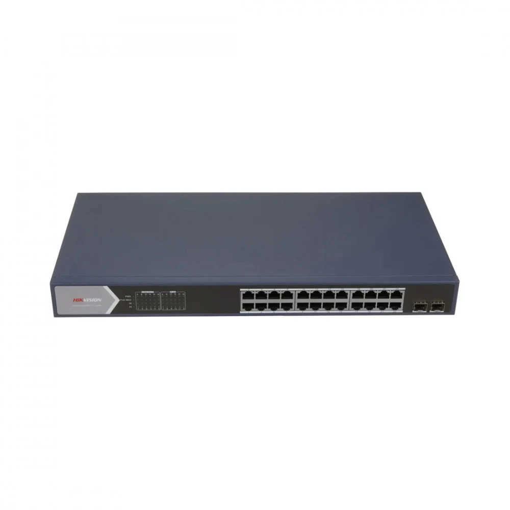 Коммутатор, Hikvision, DS-3E1526P-EI V2, Управляемый L2, 24 x Gigabit RJ45, РоЕ 802.3af/at 370W, 1 x Gigabit, 1 x SFP, Стоечный, Long Range Ports 1 to 24: up to 300 m.
