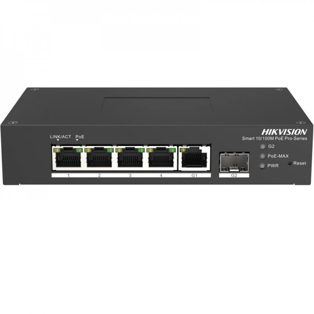 PoE Сетевой коммутатор | Интерфейс: PoE 4×RJ45 10/100Мбит/с / Uplink 1×RJ45 1Гбит/с / Uplink 1×SFP 1Гбит/с | PoE Стандарт: IEEE 802.3af / IEEE 802.3at | Скорость коммутации: 14 Гбит/с | Скорость пер