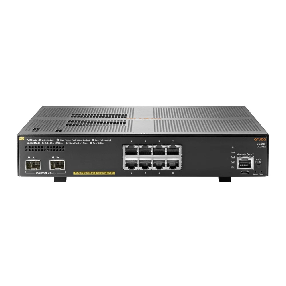 HP JL258A Коммутатор HPE Aruba 2930F 8G 2SFP+ 8PoE+ 125W управляемый
