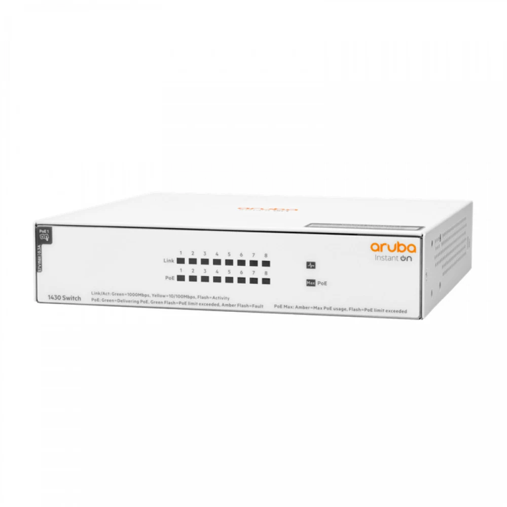 Switch 8 ports HP Enterprise Aruba Instant On 1430 8G 64W, 8x10/100/1000 Мбит/с, PoE