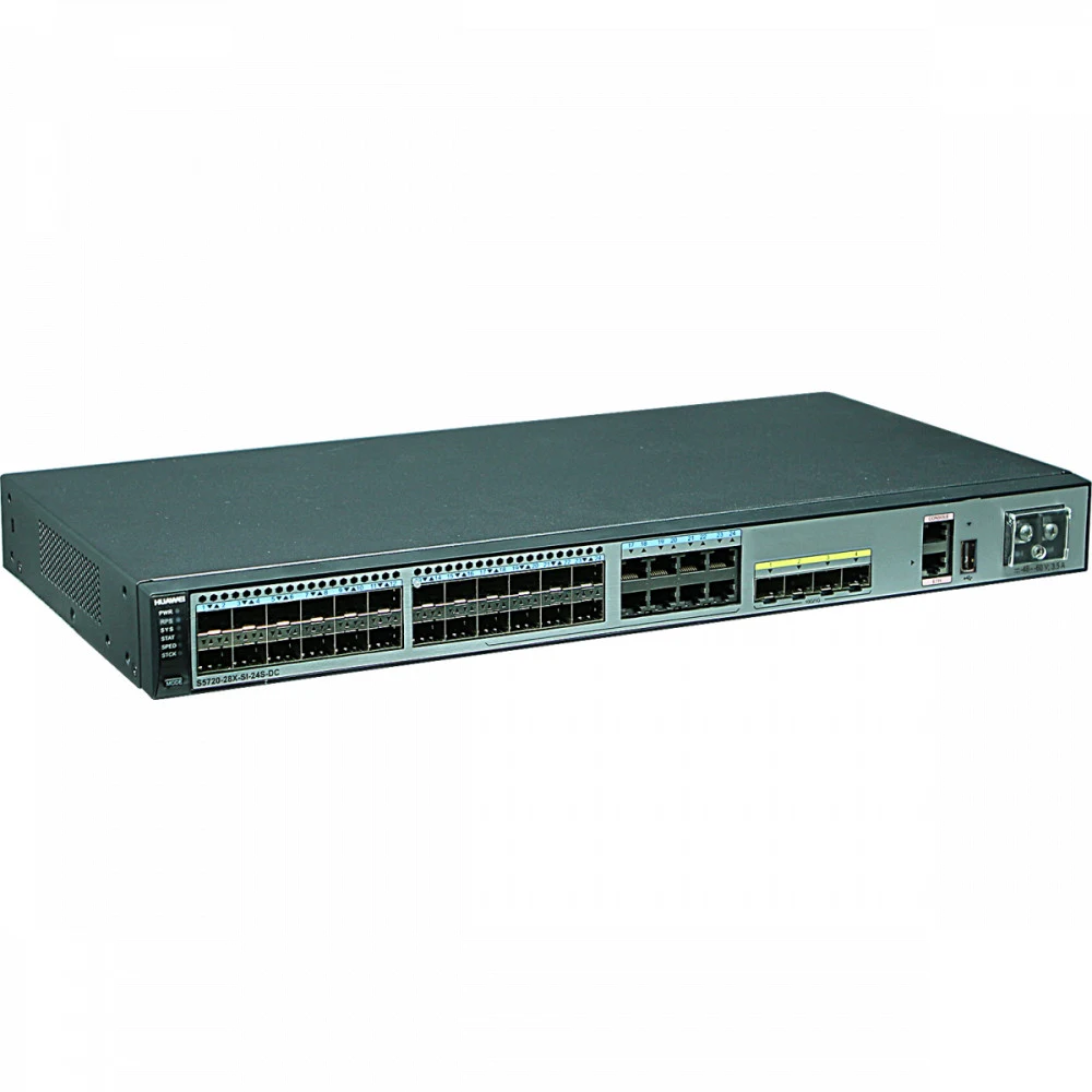 Коммутатор S5720-28X-SI-24S-DC (24 Gig SFP, 8 of which are dual-purpose 10/ 100/ 1000 or SFP, 4 10 Gig SFP+, DC -48V, front access)