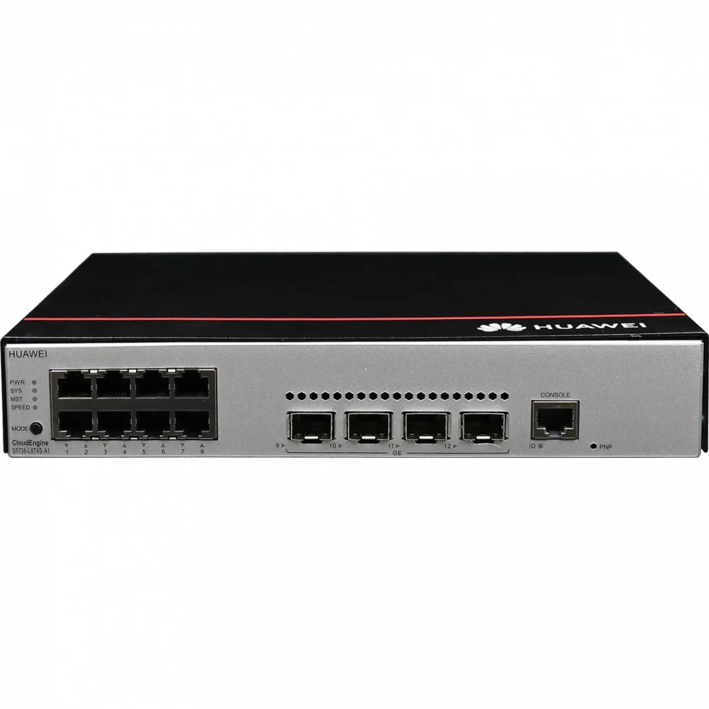 Коммутатор Huawei S5735-L8P4S-A1 (8*10/100/1000BASE-T ports, 4*GE SFP ports, PoE+, AC power) NEW,
