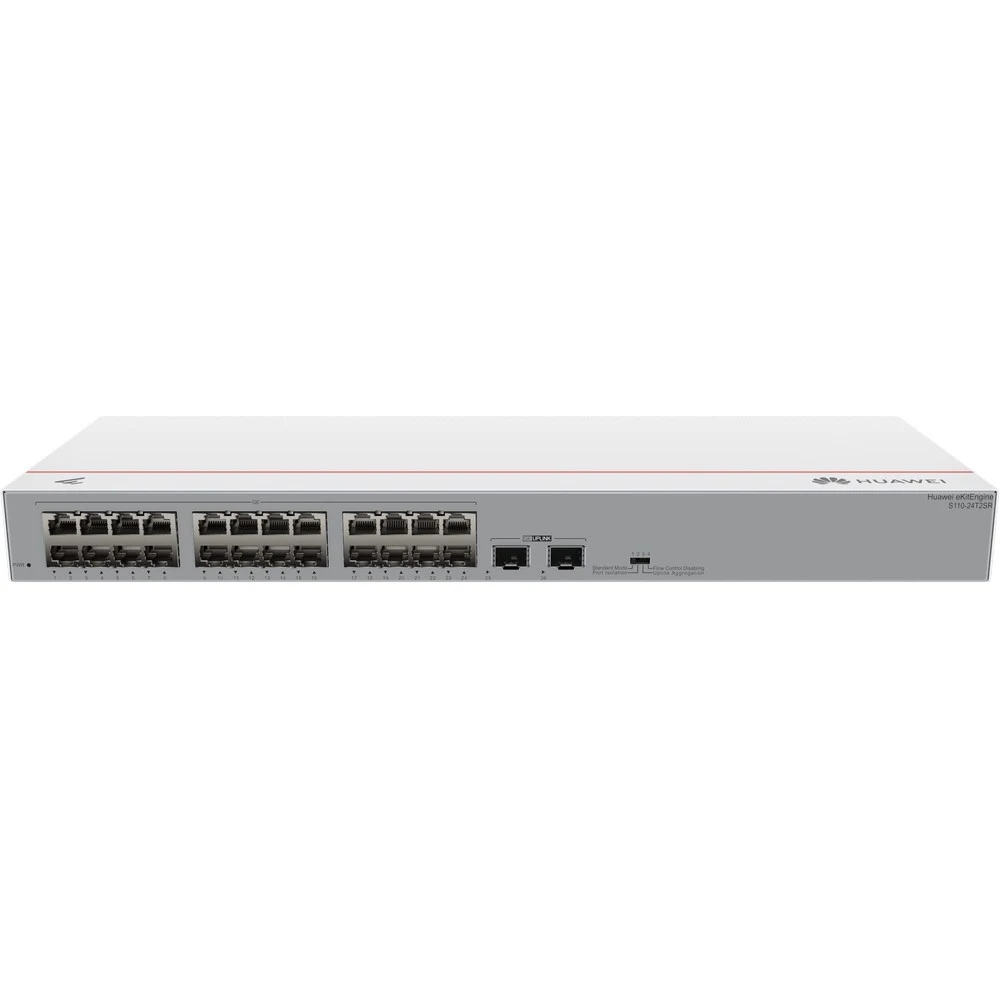 Коммутатор, Huawei, S110-24T2SR, Неуправляемый, 24 порта 10/100/1000M RJ-45, 2 порта SFP, стоечный