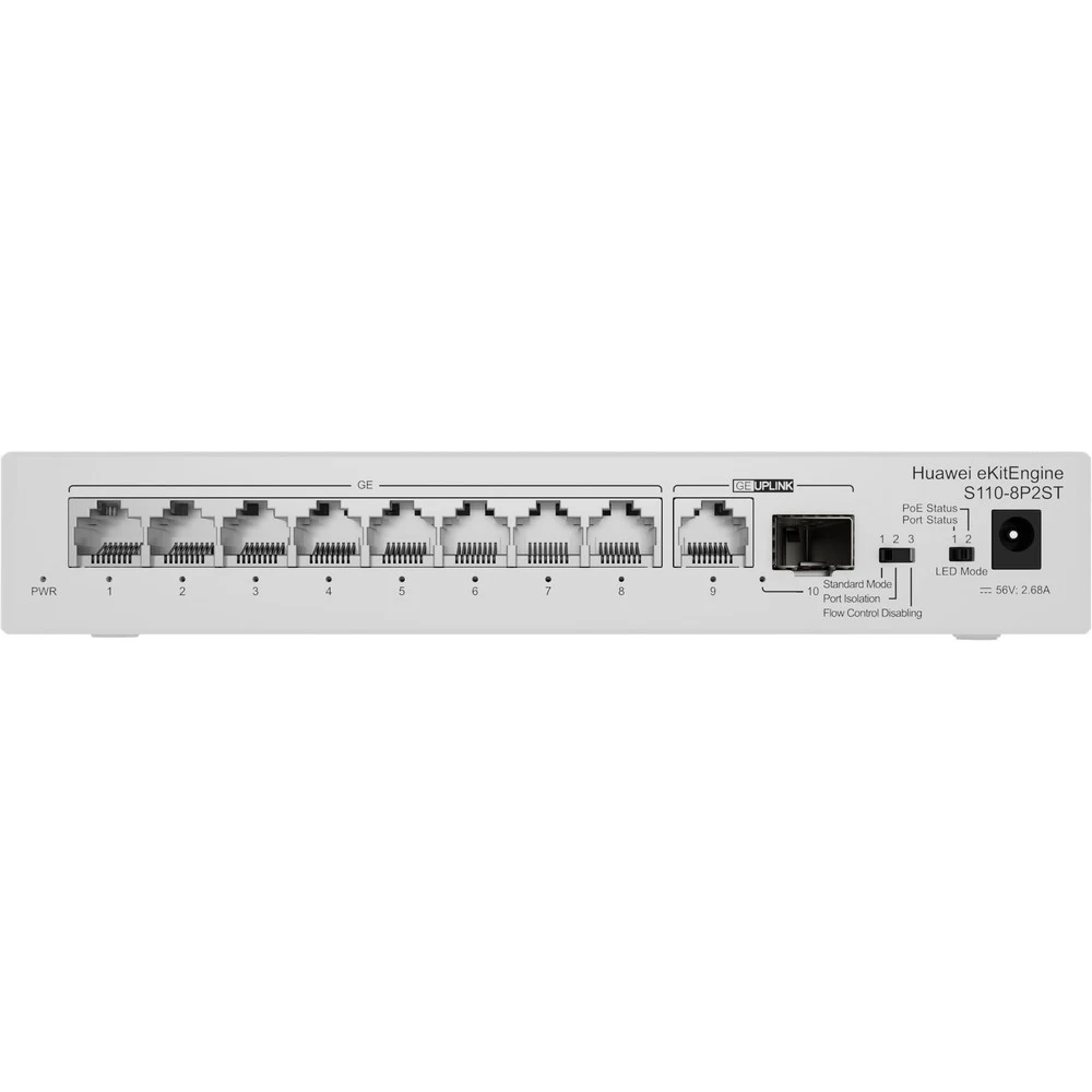 PoE Коммутатор | Уровень: Неуправляемый | Интерфейс: PoE/PoE+ 8×RJ45 1Гбит/с / Uplink Combo 1×RJ45 1Гбит/с + 1×SFP 1Гбит/с | PoE Стандарт: IEEE 802.3af/at | PoE Бюджет: 124W | Скорость коммутации: 2