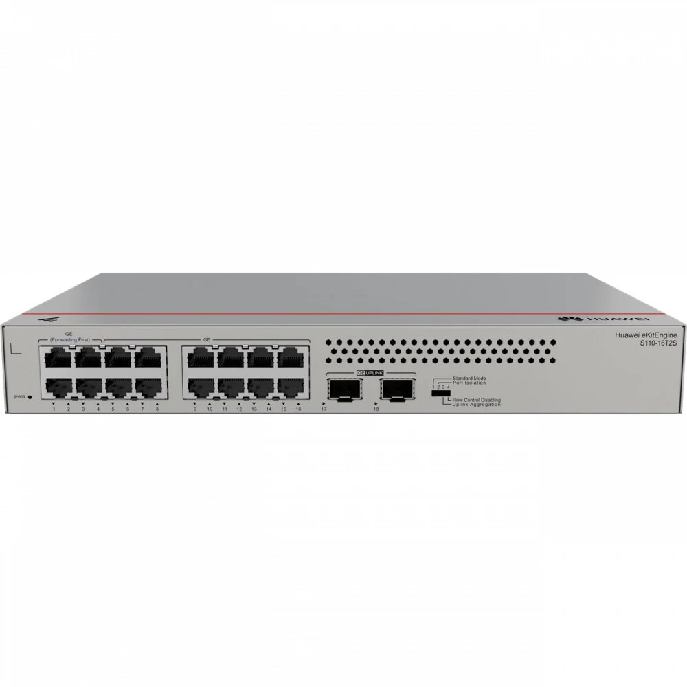 Коммутатор HUAWEI eKit S110-16T2S (16*10/100/1000BASE-T ports, 2*GE SFP ports, built-in AC power, fanless)
